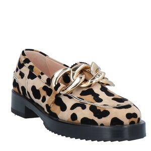 No. Leopard Print Loafers with Gold Chain Size 39 Made in Italy